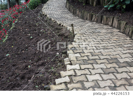 Curve brick pavement. 44226153