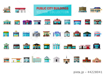 Vector flat cartoon style modern city building, market, fast food cafe, restaurant, shop, store 44228041