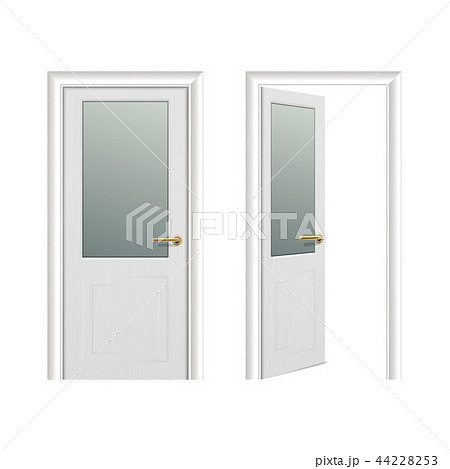 Vector realistic different opened and closed white wooden door icon set closeup isolated on white Vector realistic different opened and closed white wooden door icon set closeup isolated on white 44228253