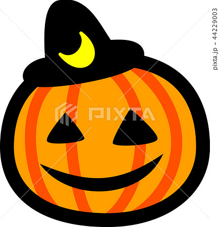 ハロウィン かぼちゃ おばけ 三日月黒帽子のイラスト素材 44229003