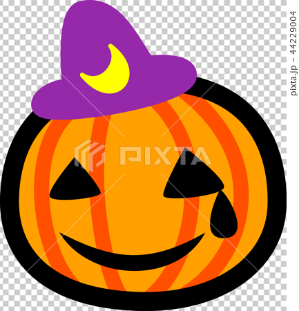 ハロウィン かぼちゃ おばけ 三日月紫帽子 涙 汗のイラスト素材