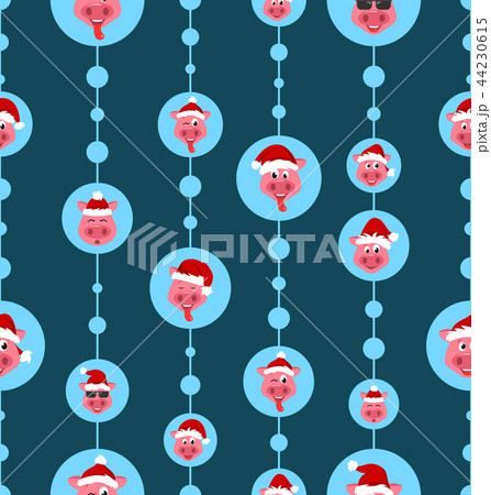 Seamless Pattern with Cartton Smile Pigs in Sata Hats, Symbol New Year 2019 44230615
