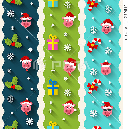 Seamless New Year Decoration with Cartton Smile Pigs Seamless New Year Decoration with Cartton Smile Pigs 44230616