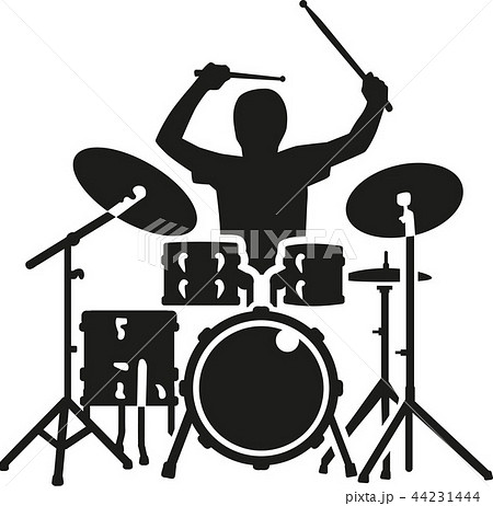 Drum Kit With Drummer In Actionのイラスト素材