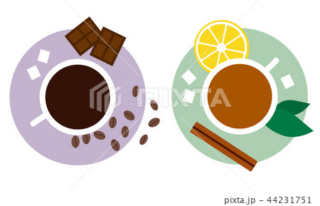 Tea and coffee with sweets flat  44231751