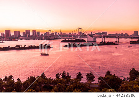 Beautiful architecture building cityscape of tokyo city with rainbow bridge 44233586