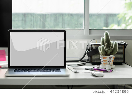 blank screen laptop on working desk blank screen laptop on working desk 44234896