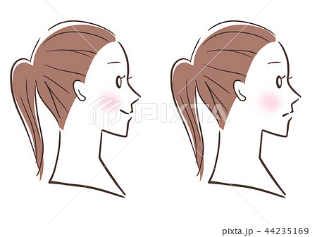 横向きの女性 笑顔 不機嫌 セットのイラスト素材