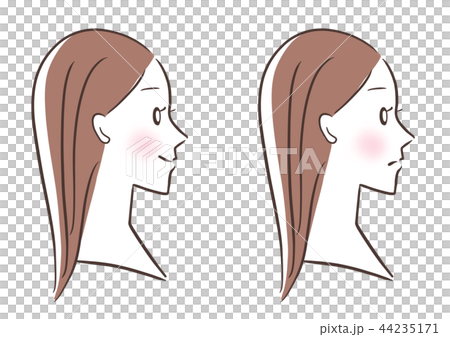 女性 横顔 笑顔 不機嫌 セットのイラスト素材