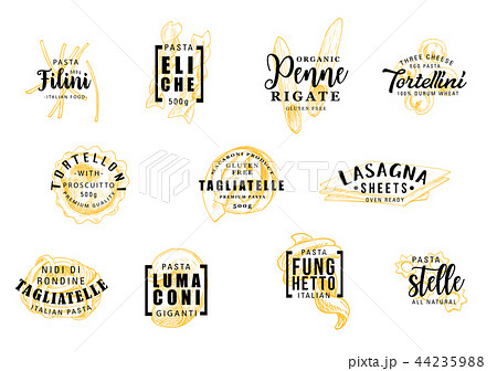 Pasta silhouettes on icons lettering pastry signs 44235988