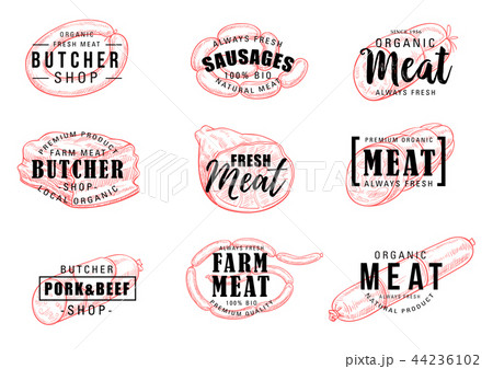 Butchery or meat shop icons silhouettes with signs 44236102