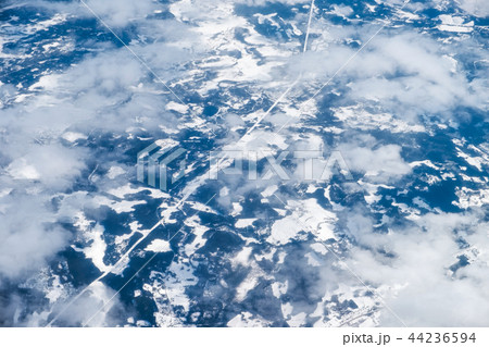 Aerial view of road with snow and mountain 44236594