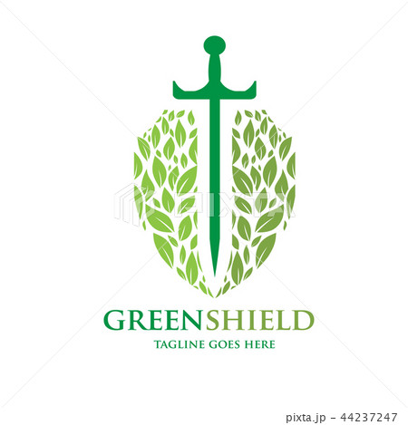sword and green leaf as shield logo concept sword and green leaf as shield logo concept 44237247