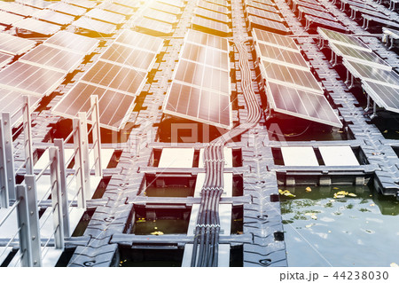 floating solar farm or FPV array of solar panels floating solar farm or FPV array of solar panels 44238030