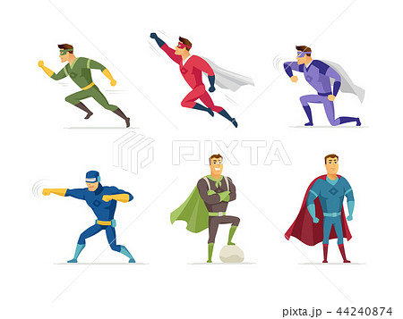 Superhero Set Of Modern Cartoon People のイラスト素材