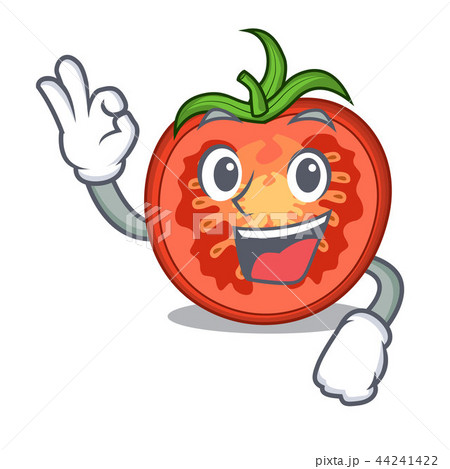 Okay cartoon tomato slices on chopping board 44241422