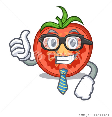Businessman cartoon tomato slices on chopping board 44241423