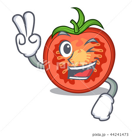 Two finger cartoon tomato slices on chopping board 44241473