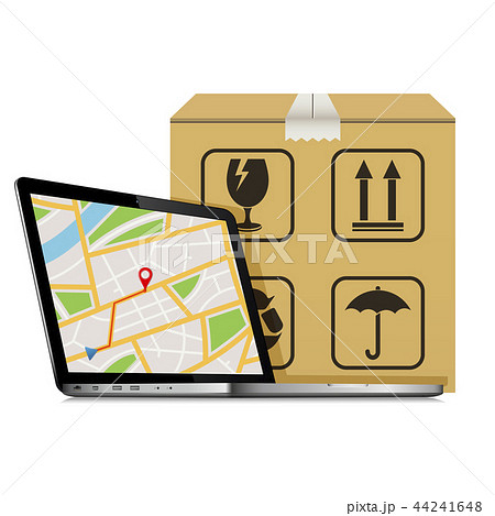 Laptop with GPS map on screen and Cardboard box Laptop with GPS map on screen and Cardboard box 44241648