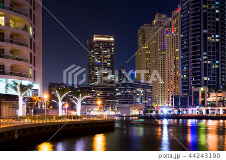 Dubai marina night scene in the UAE Dubai marina night scene in the UAE 44243190