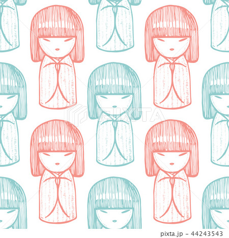 Kokeshi Graphic Pattern in Hand Drawn Style Kokeshi Graphic Pattern in Hand Drawn Style 44243543