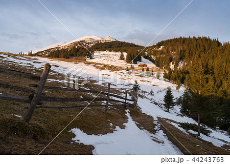 Spring landscape with an old wooden house Spring landscape with an old wooden house 44243763