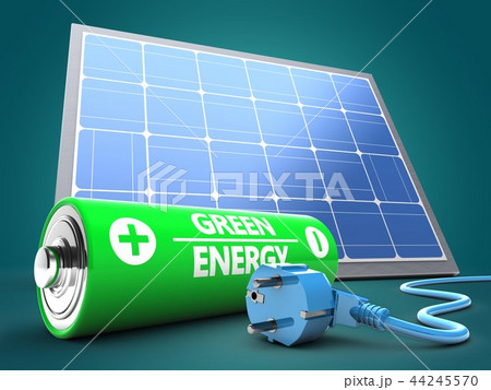 3d illustration of battery with  power cable 44245570