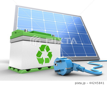 3d illustration of car battery with solar panel  44245841