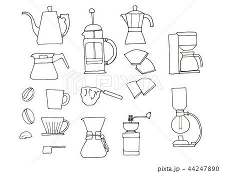 コーヒーの器具のイラスト 線画のイラスト素材