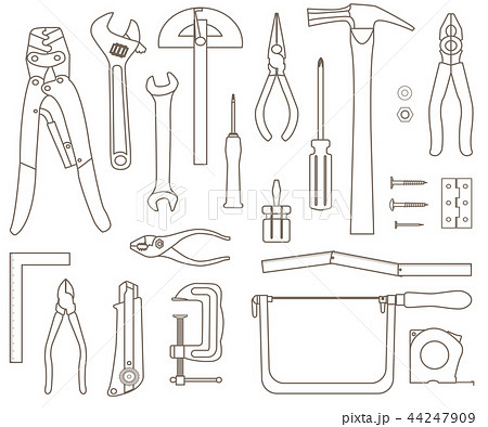 工具セット 線画のイラスト素材