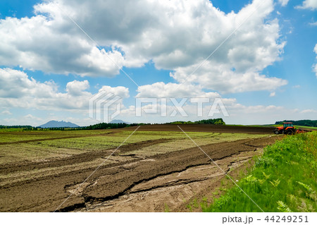 産山村　麦畑　トラクター 44249251
