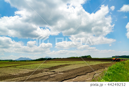 産山村　麦畑　トラクター 44249252