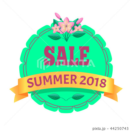 Sale Summer 2018 Round Promo Emblem with Flower 44250743