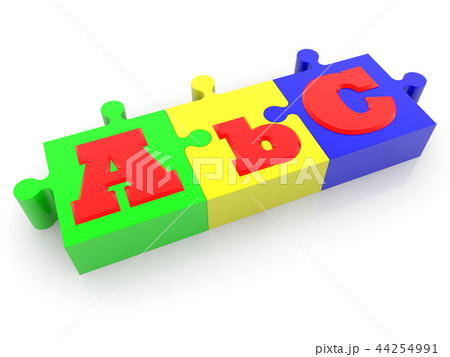 Concept of letters on colored pieces of puzzle Concept of letters on colored pieces of puzzle 44254991