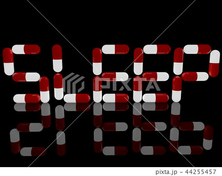 Sleep concept build from red and white pills on bl 44255457