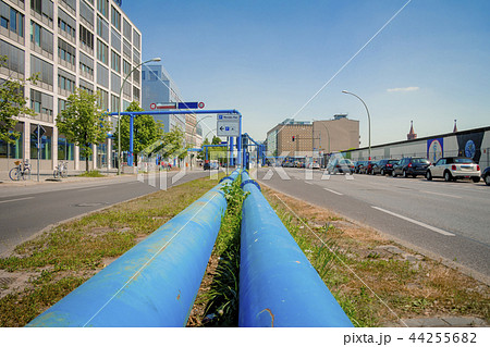 Blue pipes at the street of Berlin city 44255682