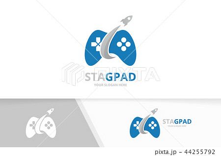 Vector joystick and rocket logo combination. Gamepad and airplane symbol or icon. Unique console 44255792