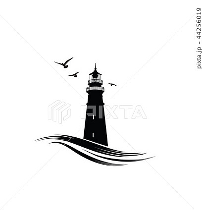 Lighthouse Logo Nautical Icon With Ocean Wavesのイラスト素材