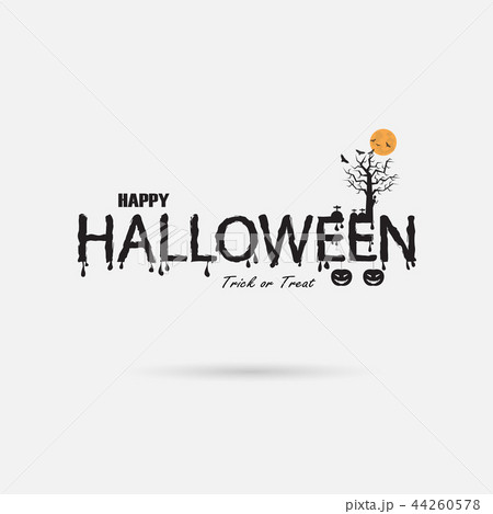 Full moon & Big tree with Halloween calligraphy 44260578