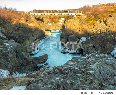 Barnafoss waterfall in winter season, Iceland Barnafoss waterfall in winter season, Iceland 44260669