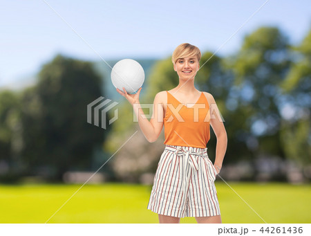 teenage girl with volleyball over summer park teenage girl with volleyball over summer park 44261436