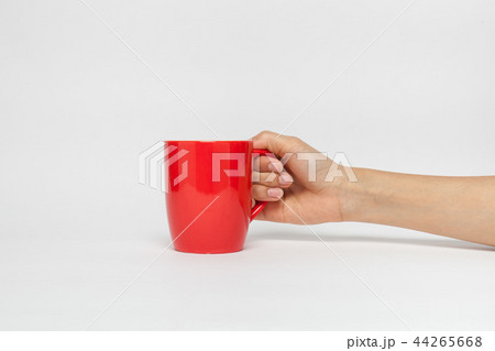 hand sign posture hold coffee cup in isolated 44265668