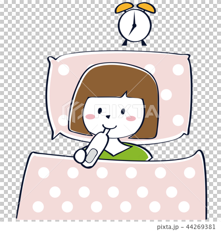 可愛的俏麗的婦女測量的體溫，當睡覺時 44269381