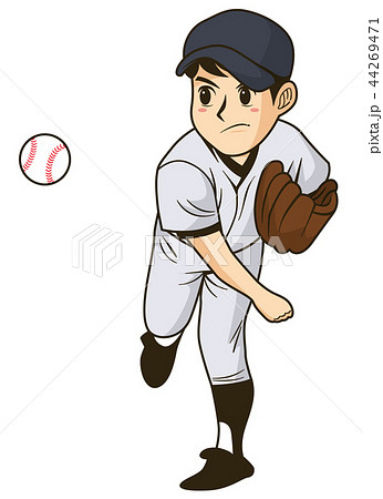 チラシやカタログでカットとして使える野球でボールを投げる少年イラスト 高校生 中学生 小学生兼用 のイラスト素材 44269471 Pixta