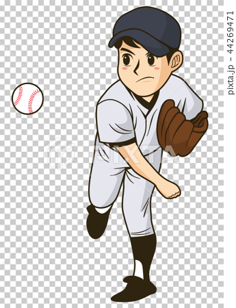 チラシやカタログでカットとして使える野球でボールを投げる少年イラスト 高校生 中学生 小学生兼用 のイラスト素材