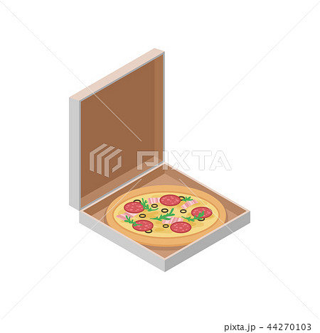 Delicious Italian pizza in cardboard box. Fast food. Isometric vector icon for website, mobile app Delicious Italian pizza in cardboard box. Fast food. Isometric vector icon for website, mobile app 44270103