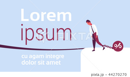 businessman pulling chain bound leg credit debt percent bomb finance crisis problem solution concept 44270270