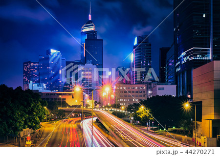 Street traffic in Hong Kong at night 44270271