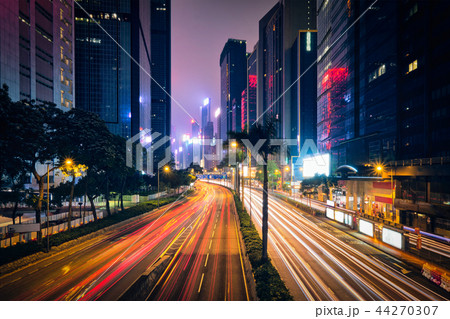 Street traffic in Hong Kong at night 44270307