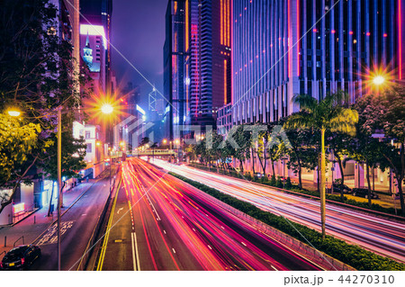 Street traffic in Hong Kong at night 44270310